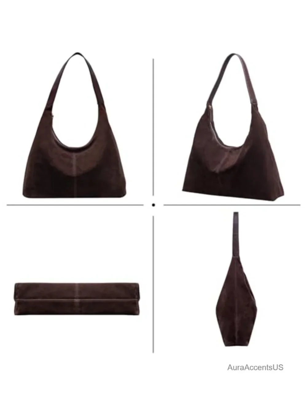 Suede Slouchy Hobo Shoulder Bag, Spacious Tote Handbag for Work Casual